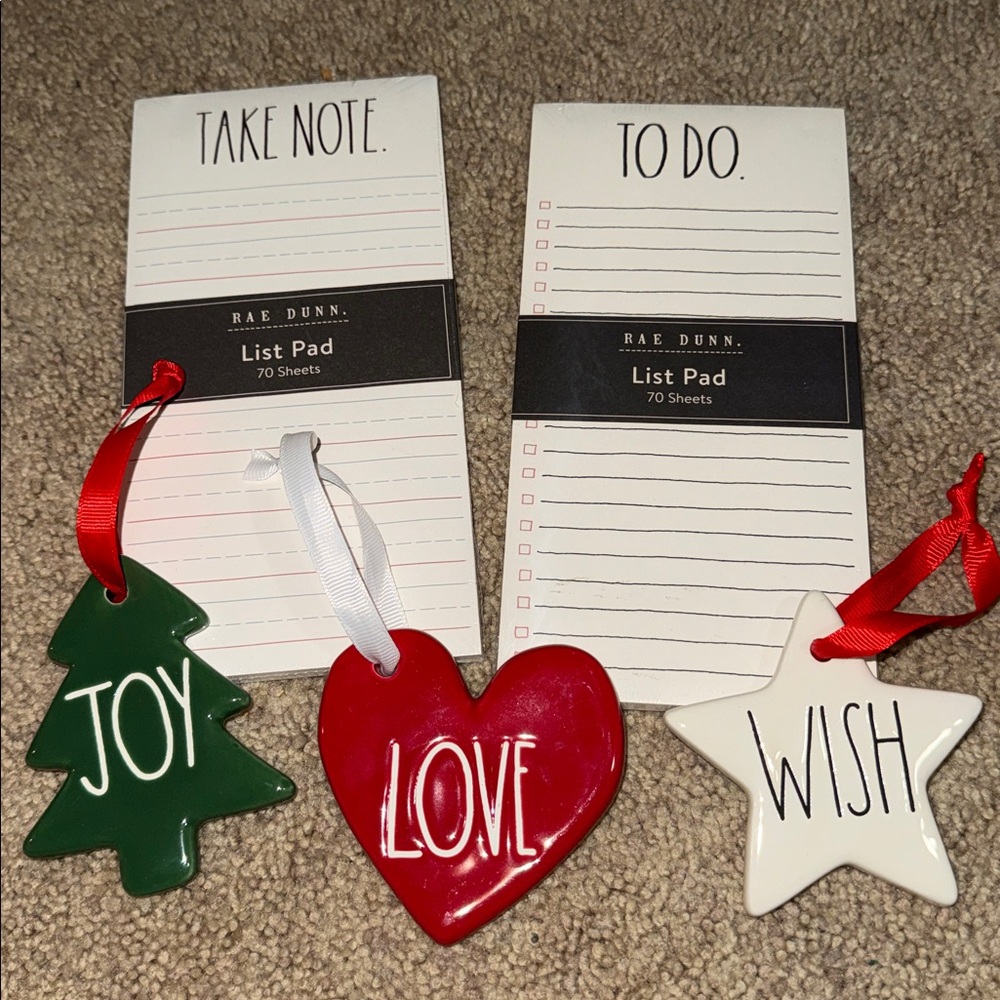RAE DUNN BUNDLE - 2 Note Pads & 3 Ornaments